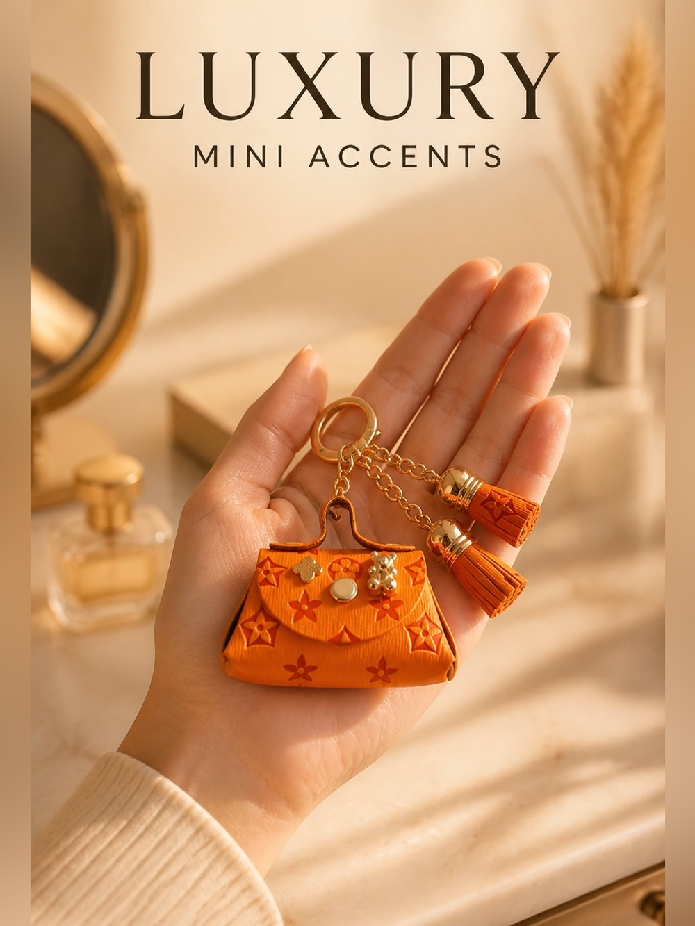 Luxury Orange Mini Bag Keychain - Designer-Inspired Accent